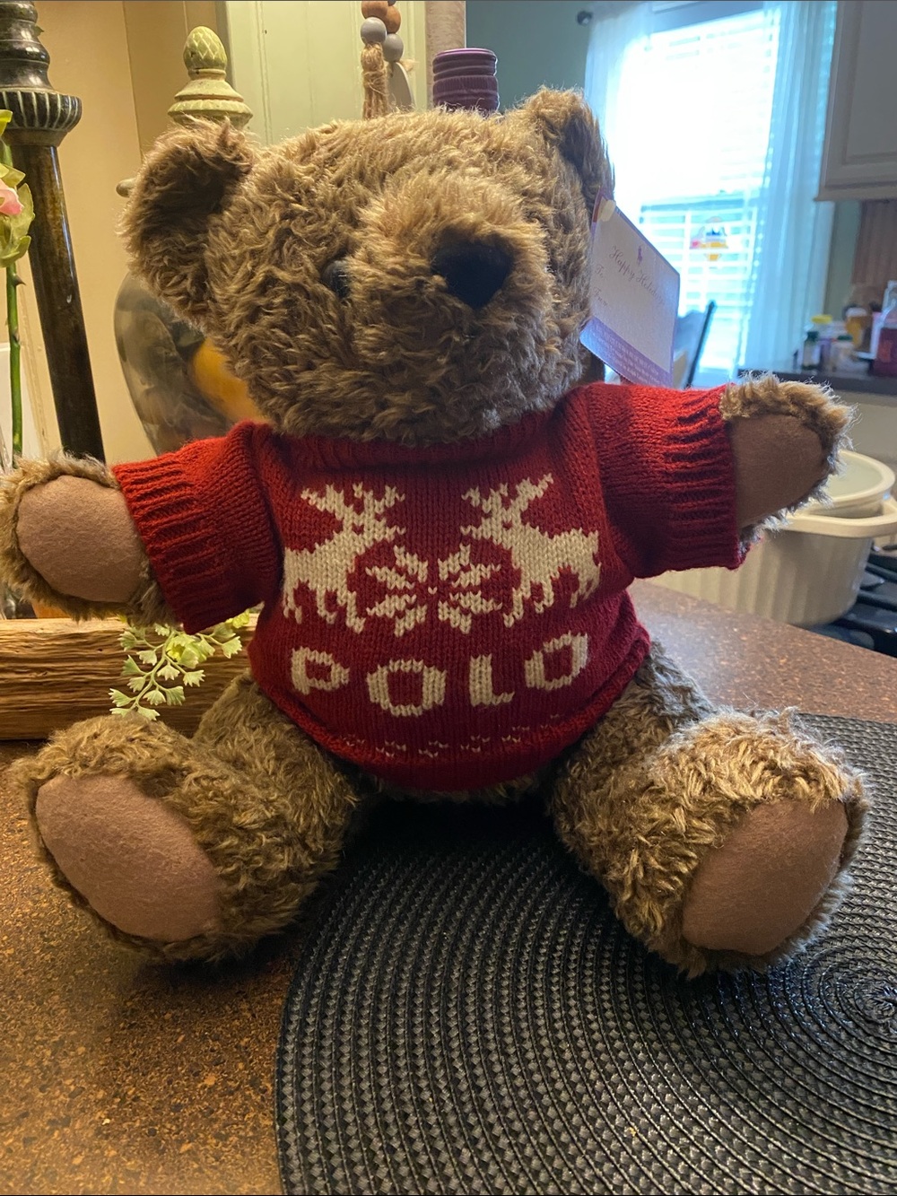 Vtg. Ralph Lauren Brown Bear in Red Polo Holiday Sweater